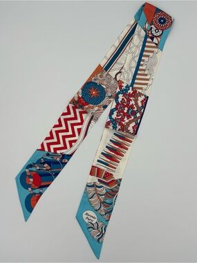 Hermes De L’Ombrelle Aux Duels Twilly Scarf Blue Orange Creme